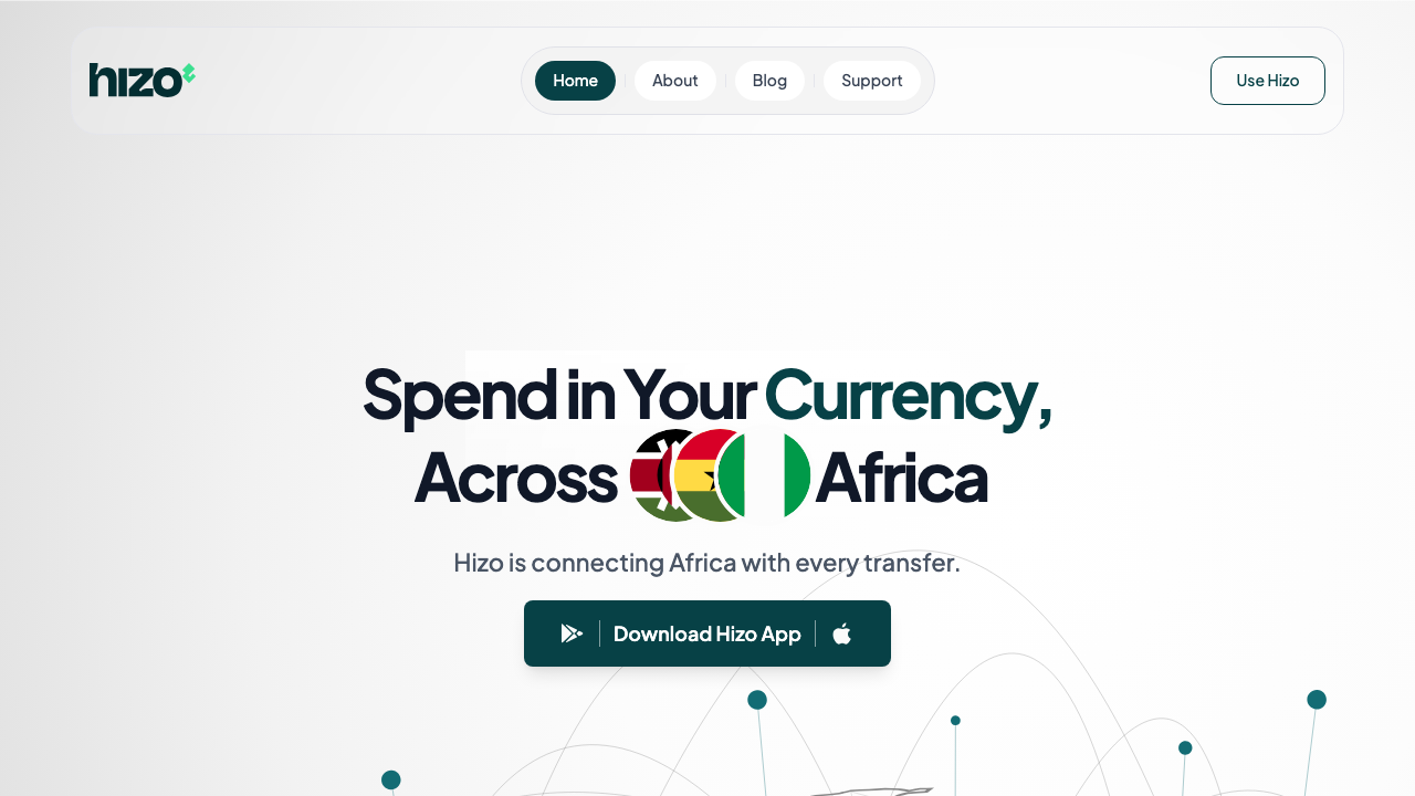 Screenshot of the Hizo website homepage, the pan-African neobank product Daniel led as Technical Lead.